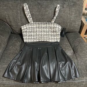 Lulu's Monochrome Tweed and Faux Leather Dress